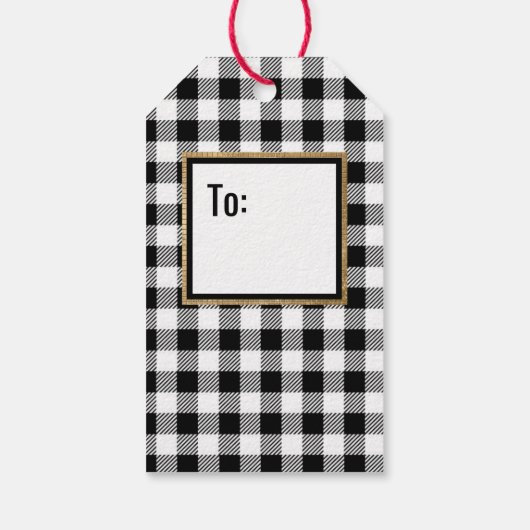 Klassieke zwarte en witte buffelcontrole cadeaulabel (Achterkant)