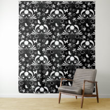Klassieke Zwarte en Witte Damast Bloemrijke Vlinde
