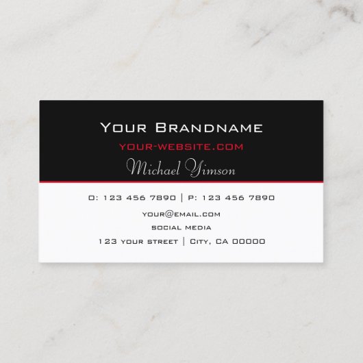 Klassieke zwarte en witte eenvoudige kleuren Profe Visitekaartje (Achterkant)