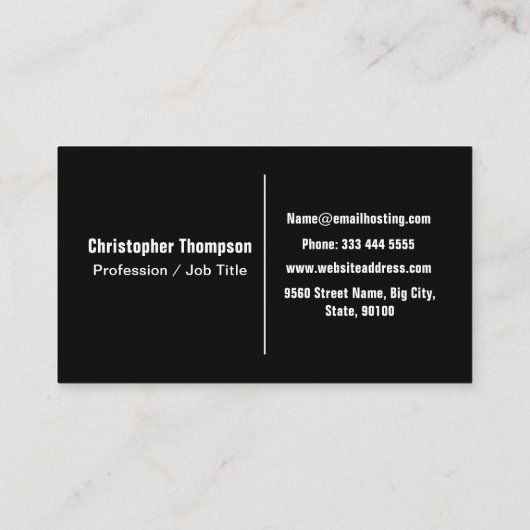 Klassieke zwarte en witte eenvoudige minimalistisc visitekaartje (Achterkant)