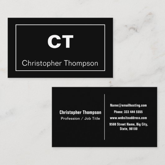 Klassieke zwarte en witte eenvoudige minimalistisc visitekaartje (Voorkant / Achterkant)