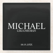 Klassieke zwarte en Witte Gepersonaliseerde Grooms Glazen Onderzetter (Voorkant)