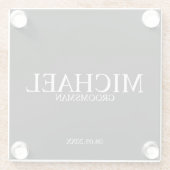 Klassieke zwarte en Witte Gepersonaliseerde Grooms Glazen Onderzetter (Achterkant)