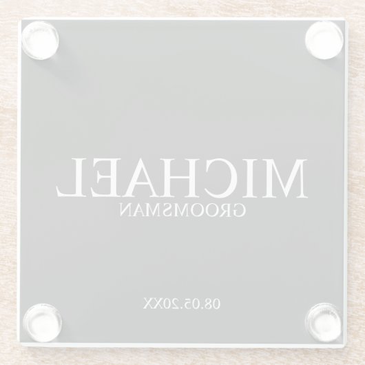 Klassieke zwarte en Witte Gepersonaliseerde Grooms Glazen Onderzetter (Achterkant)