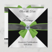 Klassieke zwarte en witte gordijnen met groene str save the date (Voorkant / Achterkant)