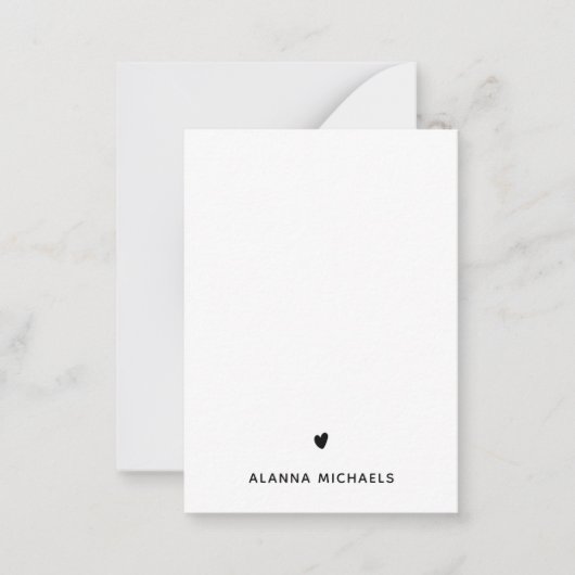 Klassieke zwarte en witte hartslag en naam notitiekaartje (Voorkant)