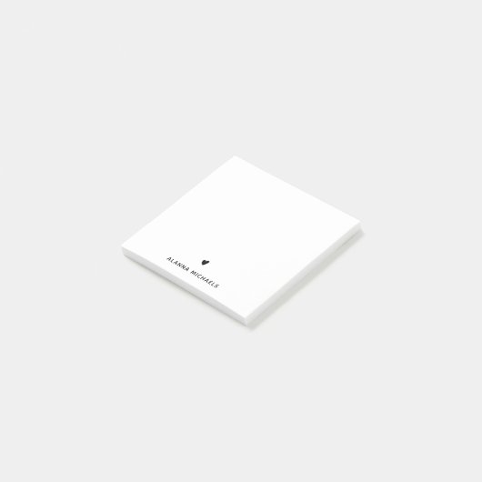 Klassieke zwarte en witte hartslag en naam post-it® notes (Schuin)
