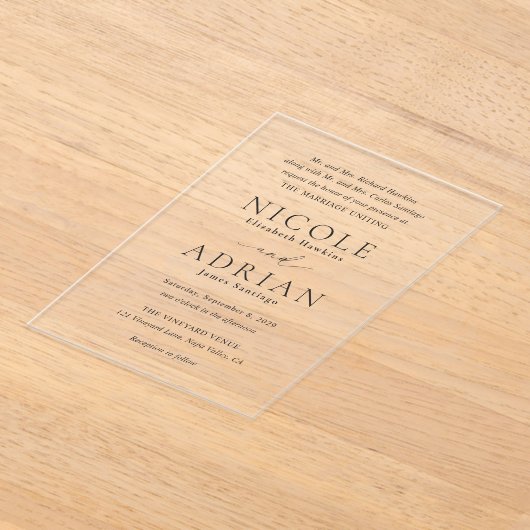 Klassieke zwarte en witte legante bruiloft acryl uitnodigingen (Laagn)