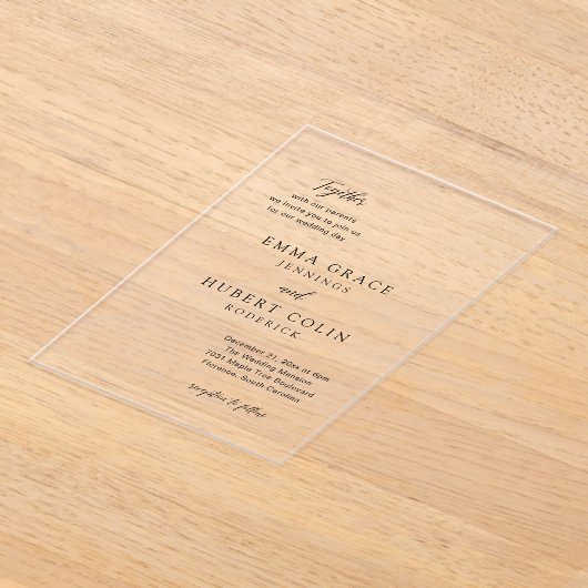 Klassieke zwarte en witte legante bruiloft acryl uitnodigingen (Laagn)