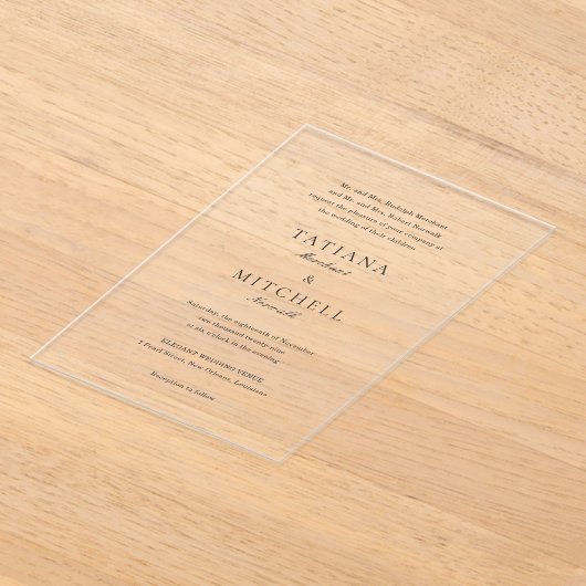 Klassieke zwarte en witte legante bruiloft acryl uitnodigingen (Laagn)