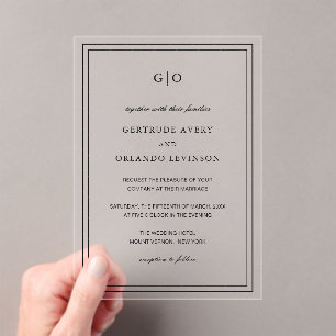 Klassieke zwarte en witte legante bruiloft acryl uitnodigingen