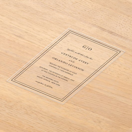 Klassieke zwarte en witte legante bruiloft acryl uitnodigingen (Laagn)