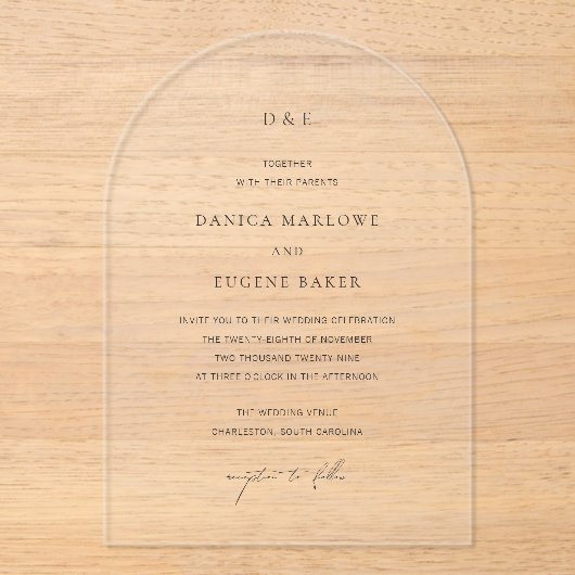 Klassieke zwarte en witte legante bruiloft acryl uitnodigingen (Voorkant)