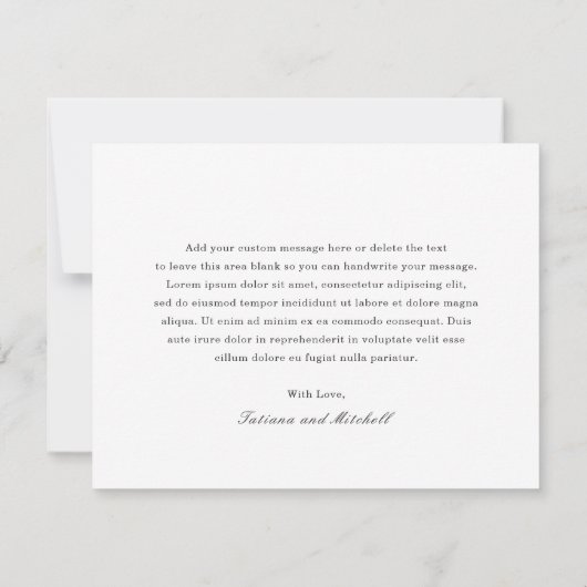 Klassieke zwarte en witte legante bruiloft bedankkaart (Achterkant)