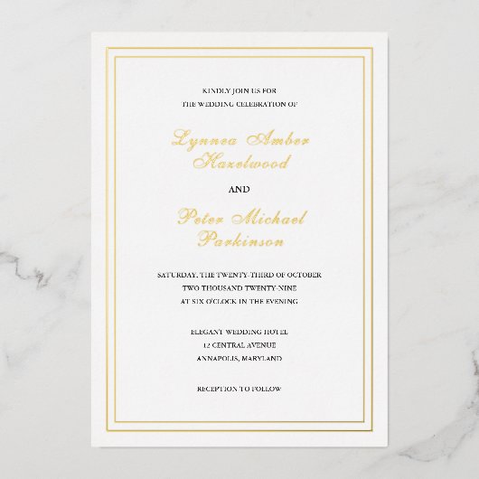 Klassieke zwarte en witte legante bruiloft folie uitnodiging (Voorkant)