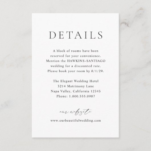 Klassieke zwarte en witte legante bruiloft informatiekaartje (Voorkant)