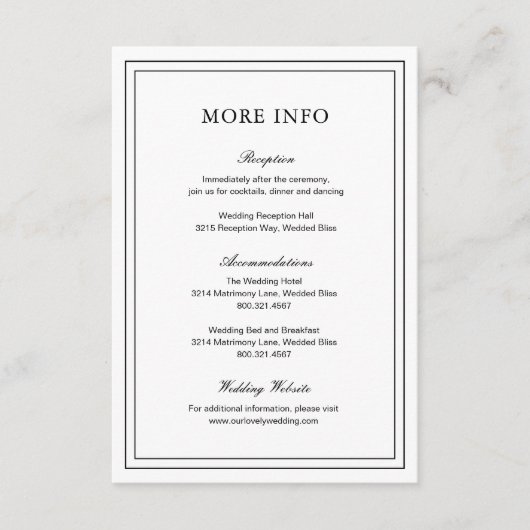 Klassieke zwarte en witte legante bruiloft informatiekaartje (Voorkant)