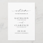 Klassieke zwarte en witte legante bruiloft programmakaart (Voorkant)