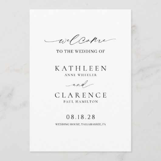 Klassieke zwarte en witte legante bruiloft programmakaart (Voorkant)