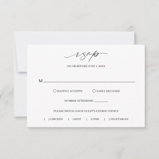 Klassieke zwarte en witte legante bruiloft RSVP kaartje (Voorkant)