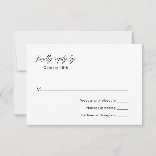 Klassieke zwarte en witte legante bruiloft RSVP kaartje (Voorkant)