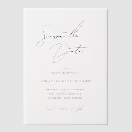 Klassieke zwarte en witte legante bruiloft vellum uitnodigingen (Voorkant)