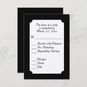 Klassieke zwarte en witte menukeuze RSVP (Voorkant / Achterkant)