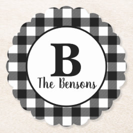 Klassieke zwarte en witte monogram kartonnen onderzetters
