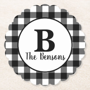 Klassieke zwarte en witte monogram kartonnen onderzetters