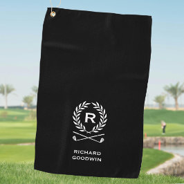 Klassieke zwarte en witte monogram naam krans op m golfhanddoek