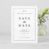 Klassieke zwarte en witte monogram save the date (Staand voorkant)