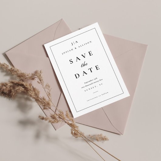 Klassieke zwarte en witte monogram save the date