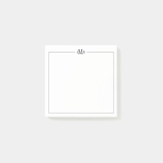 Klassieke, zwarte en witte monogrammen post-it® notes (Voorkant)