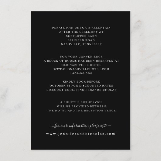 Klassieke Zwarte En Witte Pioenrozen Huwelijksdeta Informatiekaartje (Achterkant)