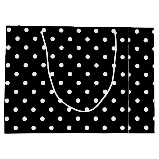 Klassieke zwarte en witte pokadots groot cadeauzakje (Achterkant)