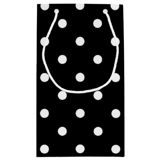 Klassieke zwarte en witte pokadots klein cadeauzakje (Achterkant)