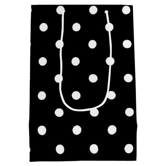 Klassieke zwarte en witte pokadots medium cadeauzakje (Achterkant)