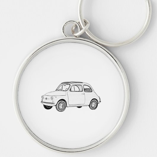 Klassieke zwarte en witte potlood Tekening Fiat 50 Sleutelhanger (Voorkant)