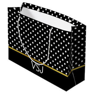 Klassieke Zwarte en Witte Stippen en Monogram Groot Cadeauzakje