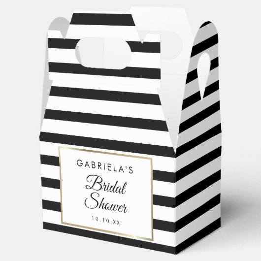 Klassieke zwarte en witte streep gouden bruids-sho bedankdoosjes (Geopend)