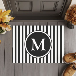 Klassieke Zwarte En Witte Strepen Monogram Deurmat