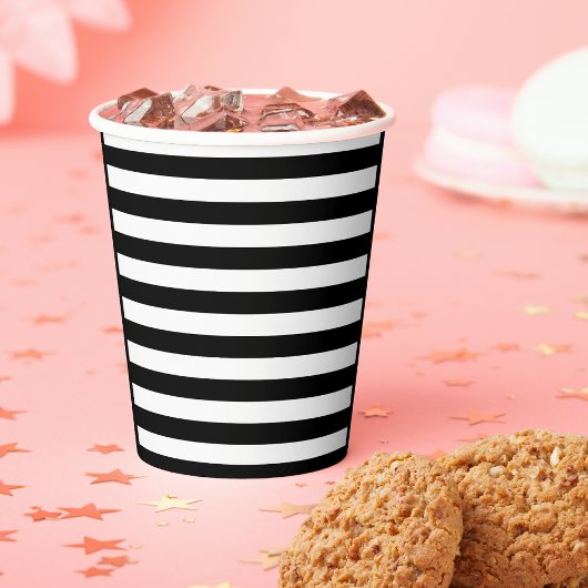  klassieke zwarte en witte strepen papieren bekers