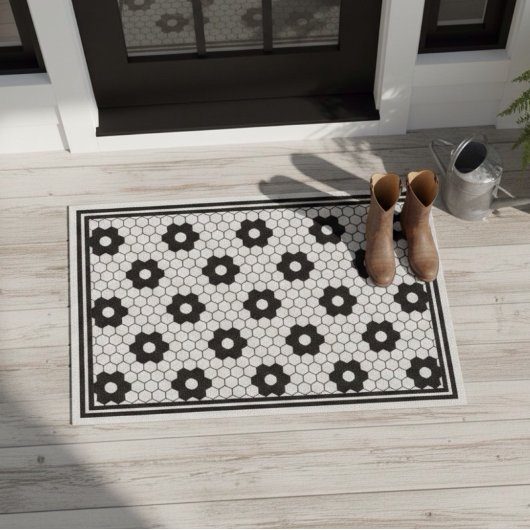 Klassieke zwarte en witte  Tegel Design Small Deurmat