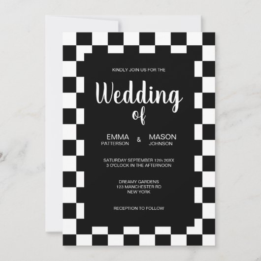 Klassieke Zwarte en Witte Tegel Frame Kaart (Voorkant)