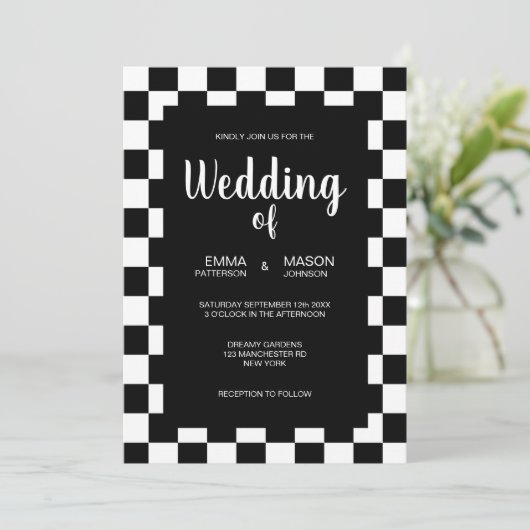 Klassieke Zwarte en Witte Tegel Frame Kaart (Staand voorkant)