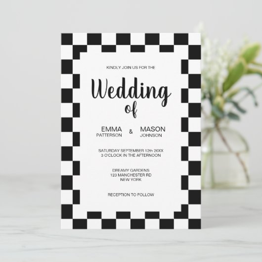 Klassieke Zwarte en Witte Tegel Kader Kaart (Staand voorkant)