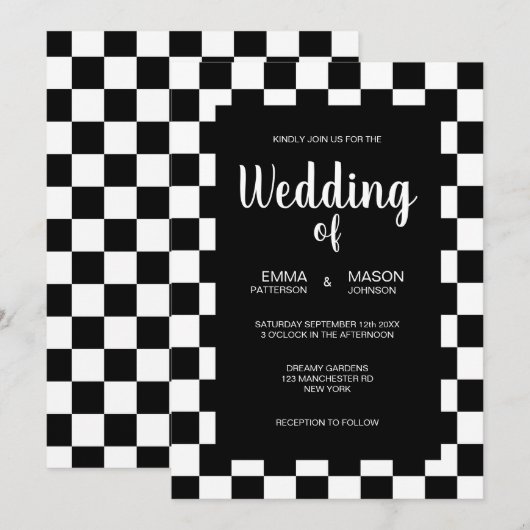 Klassieke Zwarte en Witte Tegel Kader Kaart (Voorkant / Achterkant)