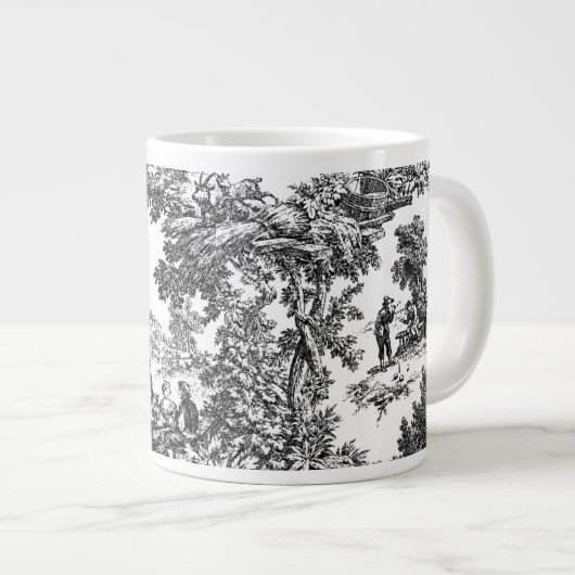 Klassieke zwarte en witte toile grote koffiekop (Voorkant rechts)