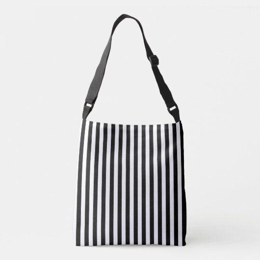 Klassieke zwarte en witte verticale strepen crossbody tas (Achterkant)