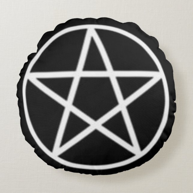 "Klassieke Zwarte En Witte Wicca Pentakel"  Rond Kussen (Voorkant)